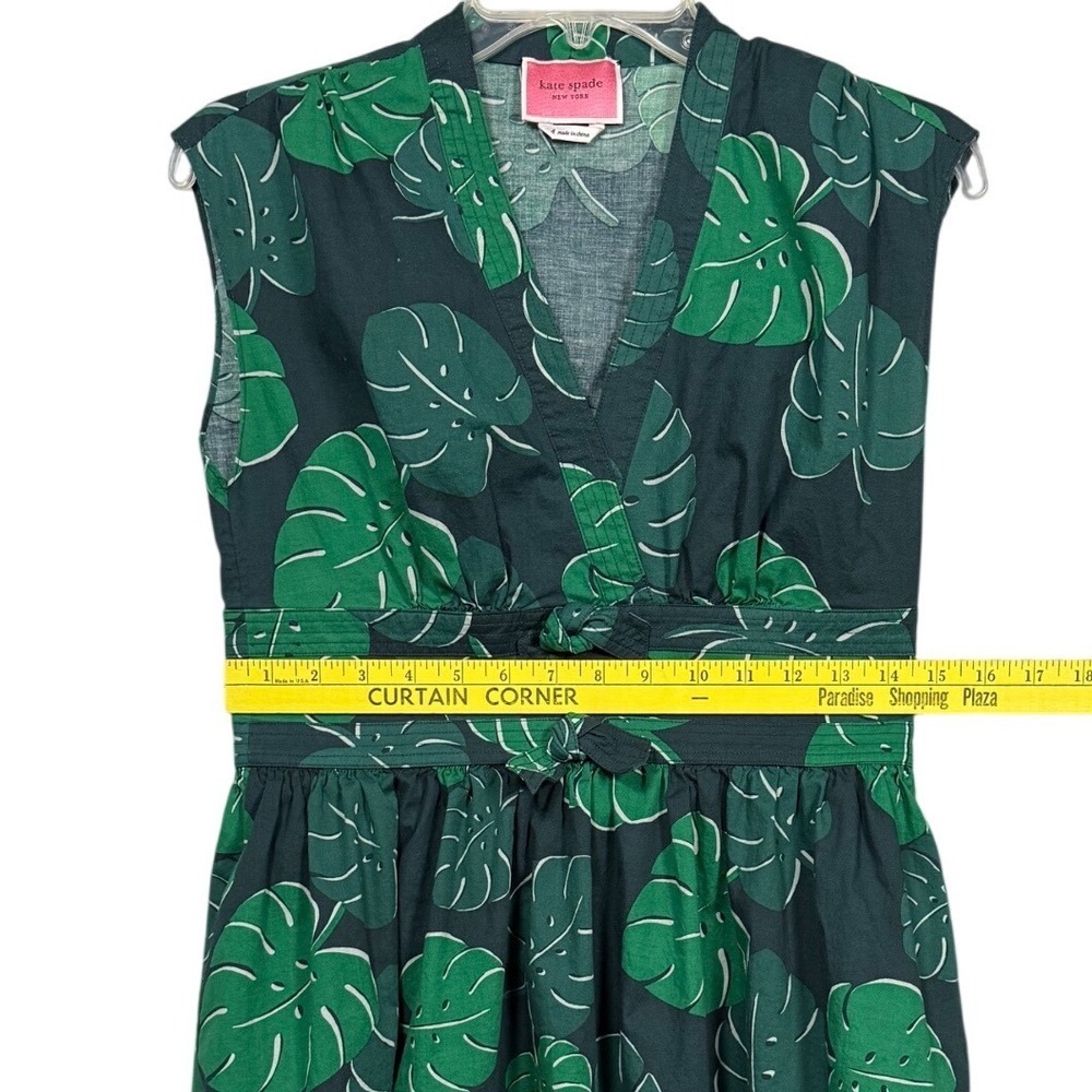 KATE SPADE Monstera Leaves Poplin Bow Dress, Size 4 - Picture 6 of 11